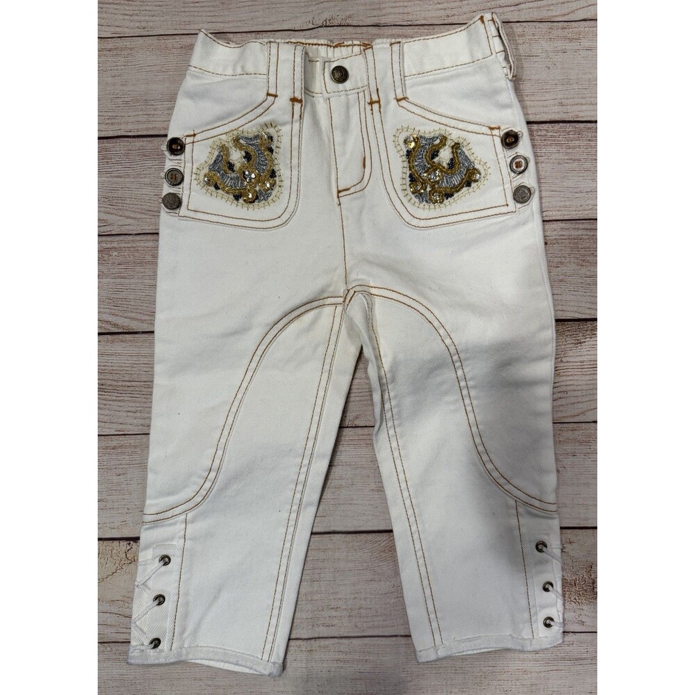 Y2K MARY-KATE and ASHLEY girls White Denim EMBROIDERED Jean Pants Size 6